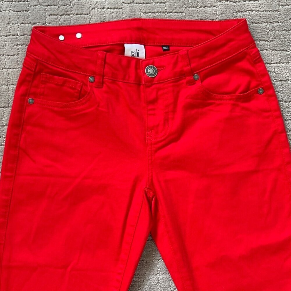 CABI Kick Back Kick Flare Jeans Candy Apple Red Sz 12 #6496 NWOT - Picture 3 of 8